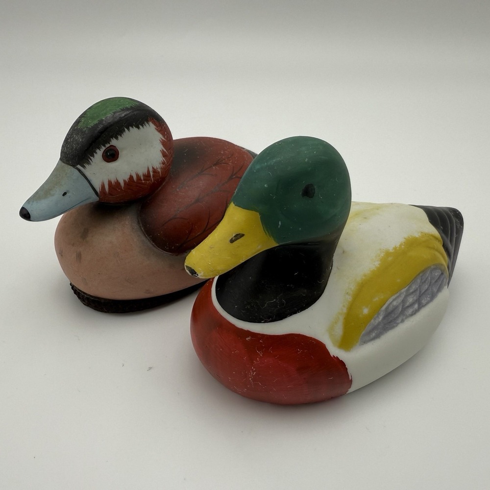 Decoy Ducks Vtg Mini Lot of 2 Jasco Multicolors Lint Rustic Cottage Decor